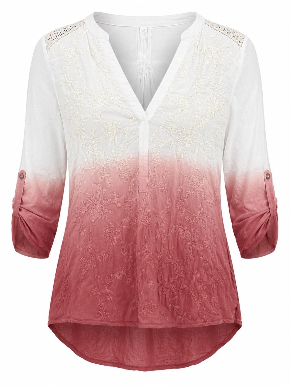 Tiny Ombre Embroidered Boho Blouse Women’s Small Pink White